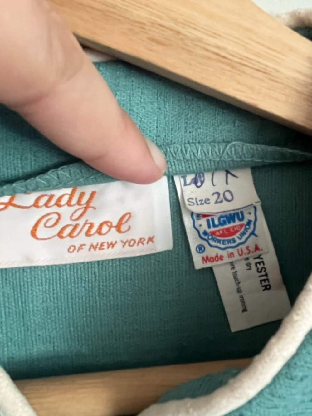 Lady Carol of NY Dress Size 20 Teal White Mod Mandarin Collar Belted Trevira NWT - Picture 6 of 13